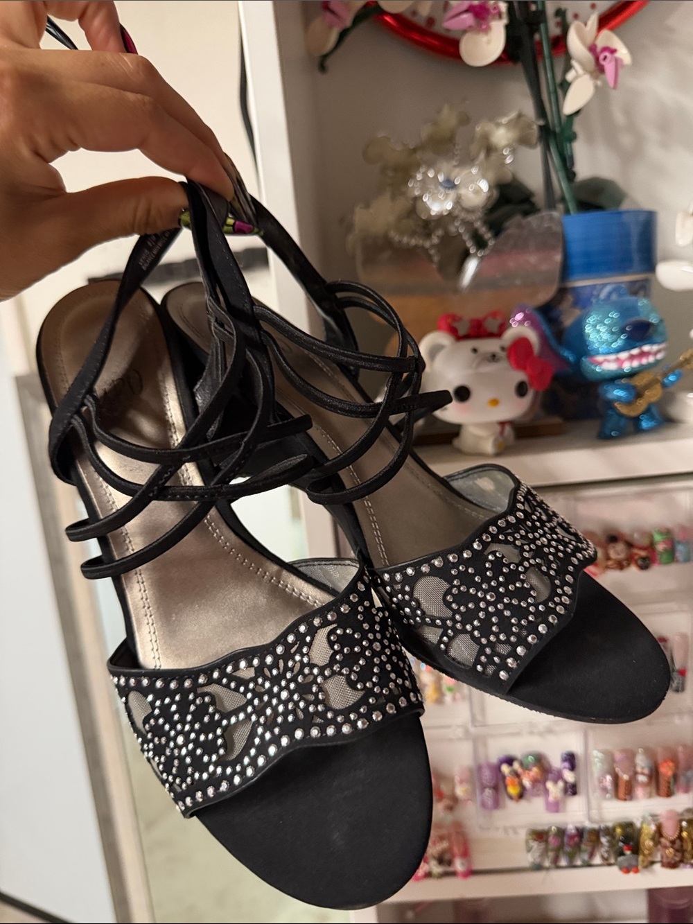 Impo Black Rhinestone Strappy Dress Sandals